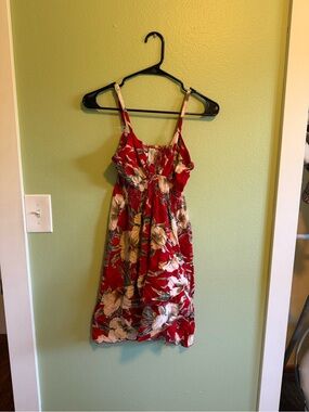 Red Floral Sundress with Tropical Print